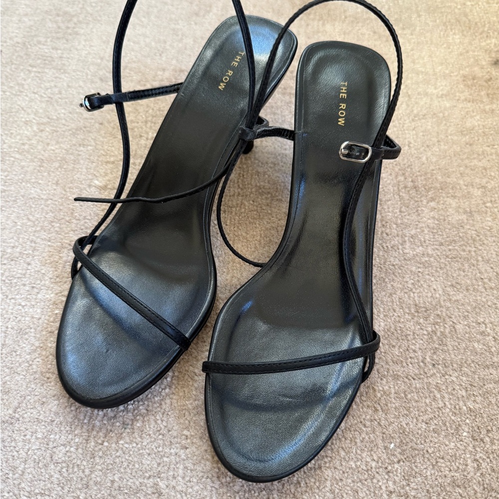 The Row Black Strappy Sandals with Kitten Heel